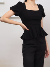 Ribbed Cotton Square Neck Top - Black